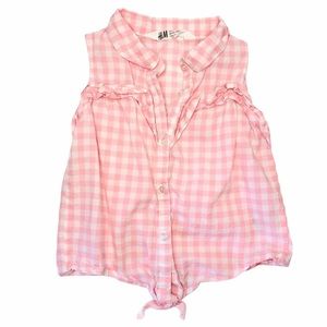 H&M Checkered Pink Front Tie Shirt 3-4Y